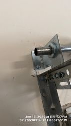 Finished and bearing plate, two and five eighths offset heavy duty metal. Correctly installed. Three, four actually, points of fixation.