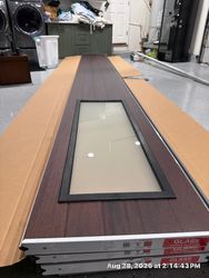 C h I o h d. Twenty three fifty seven mahogany. Frosted oversized windows.