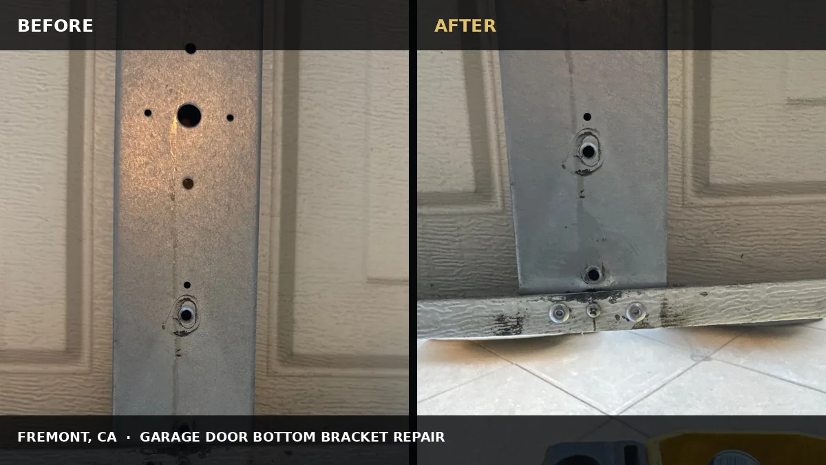 Fremont garage door bottom bracket repair before and after comparison