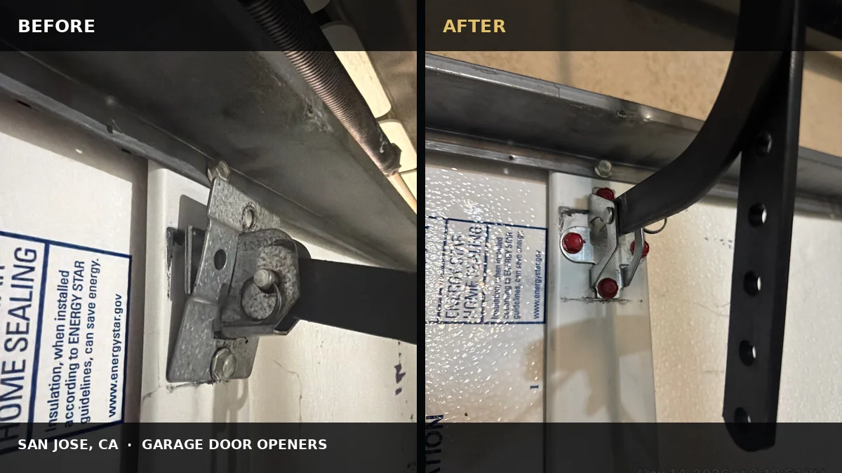San Jose Garage Door Opener Bracket Repair before and after comparison