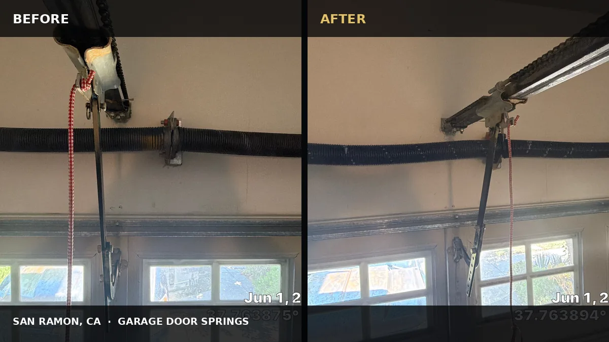 San Ramon Broken Torsion Spring Replacement before and after comparison