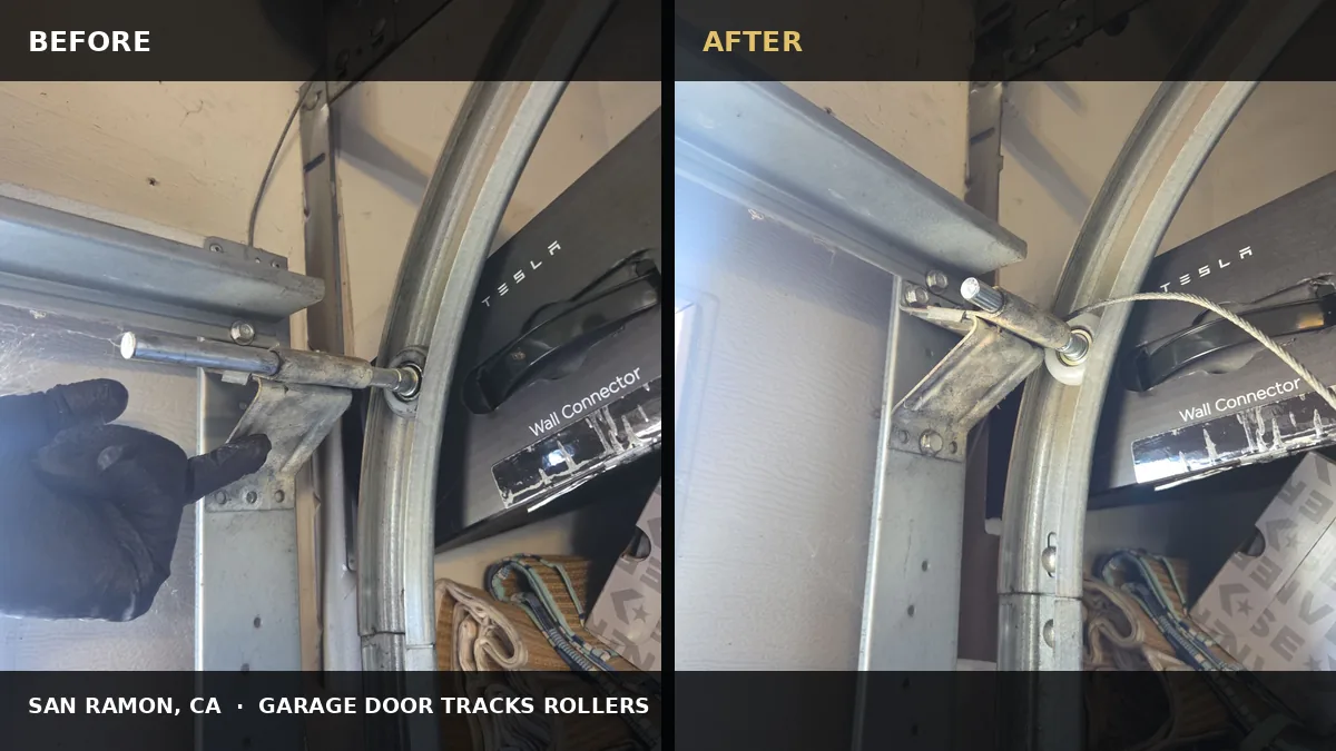 San Ramon Garage Door Roller Hardware Repair before and after comparison