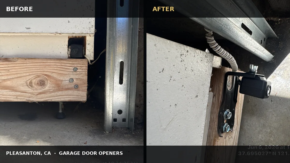 Pleasanton Garage Door Safety Sensor Replacement before and after comparison