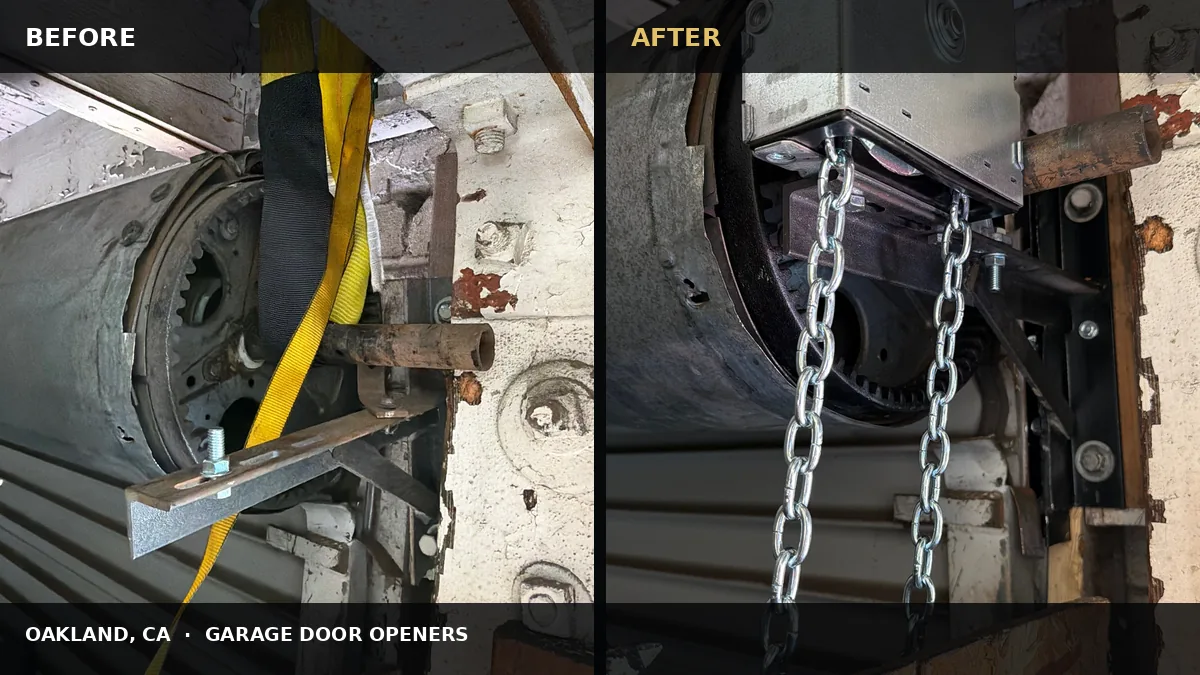 Oakland Commercial Garage Door Hoist Upgrade before and after comparison