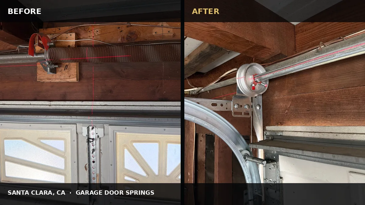 Santa Clara Garage Door Torsion System Upgrade before and after comparison