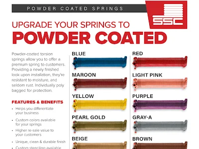 DuraMaster powder-coated torsion spring color options