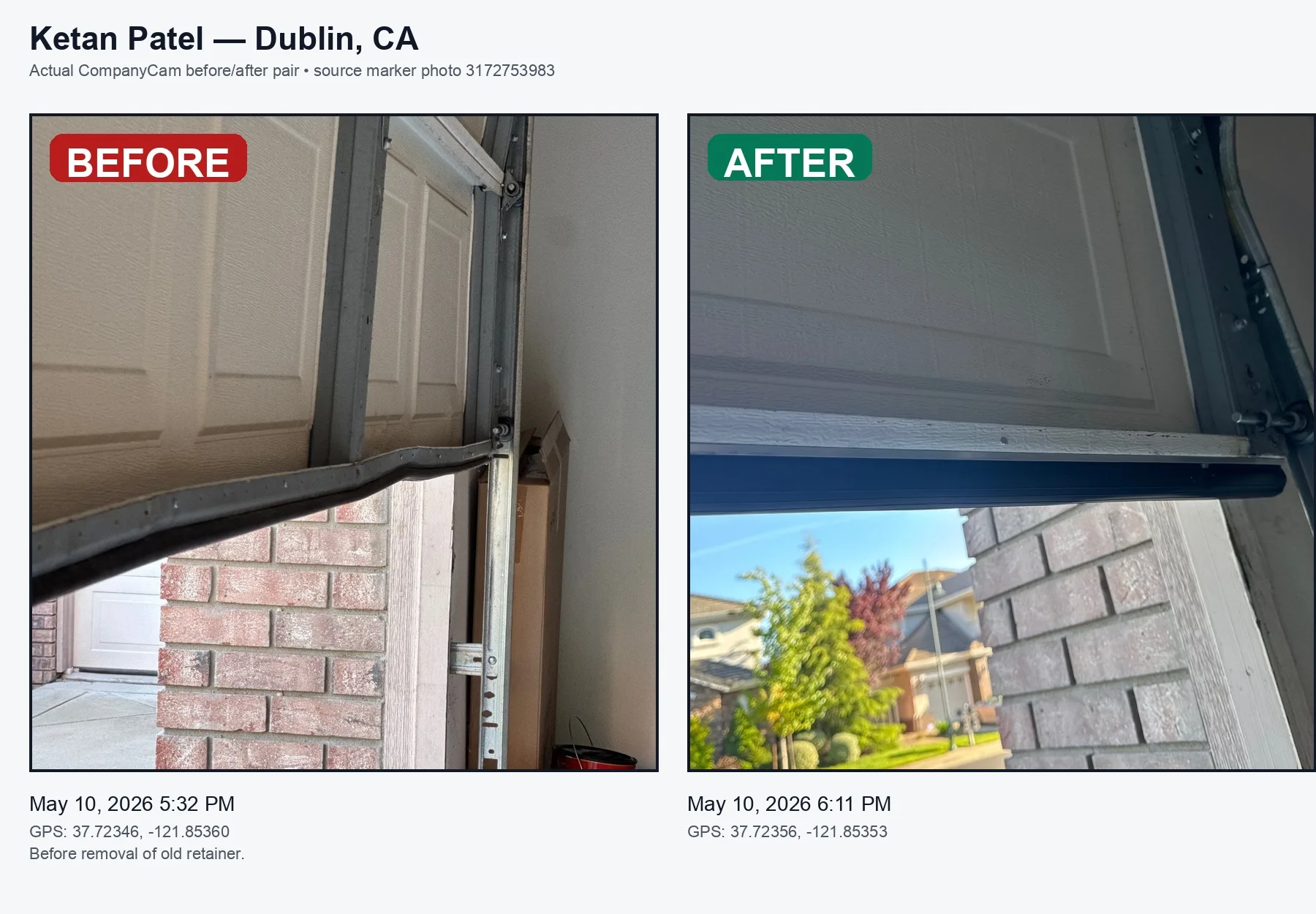 Dublin garage door bottom retainer repair before and after