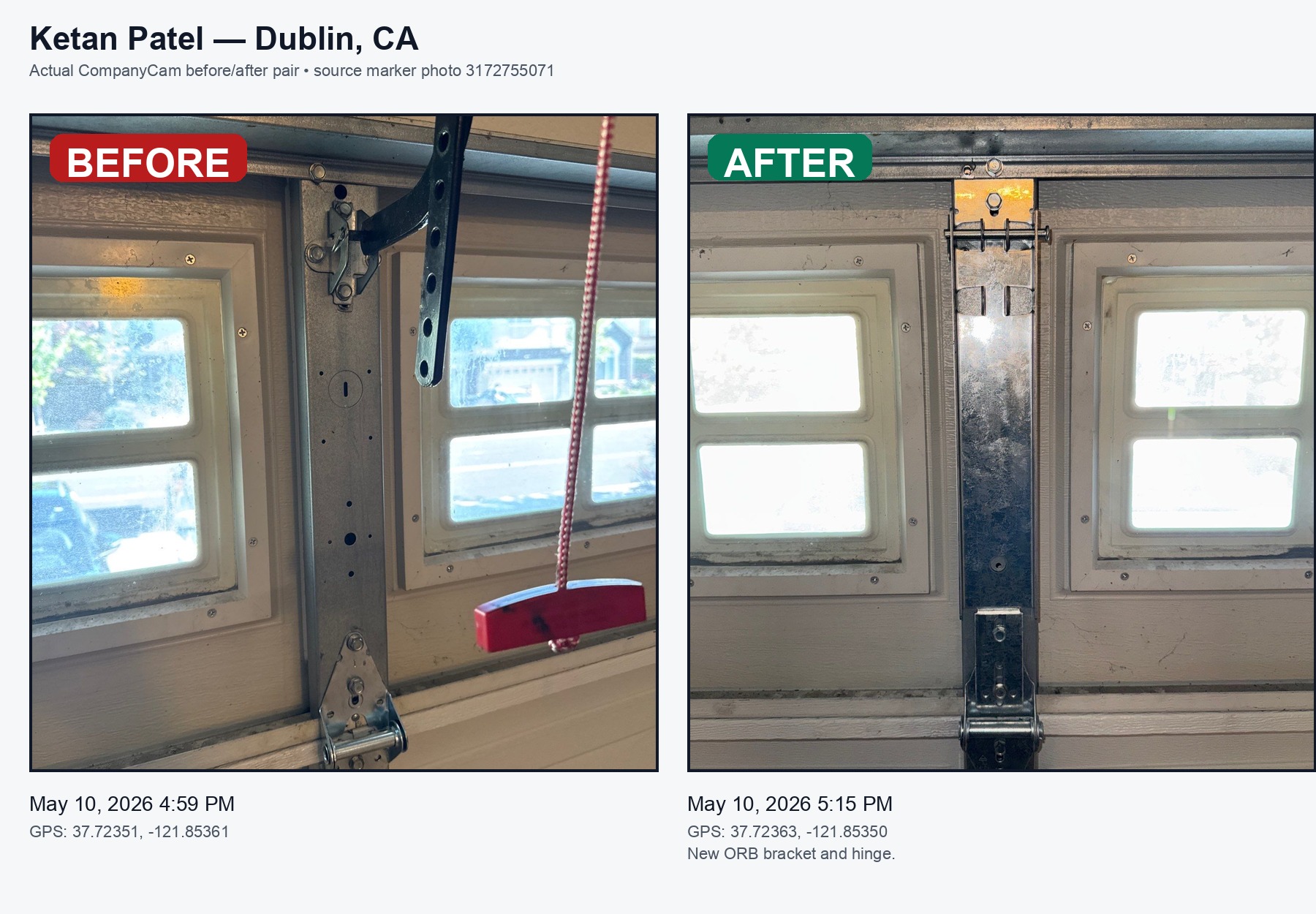 Valiant Garage Door real job photo 32: Dublin Garage Door Repair Bracket Hinge Before After