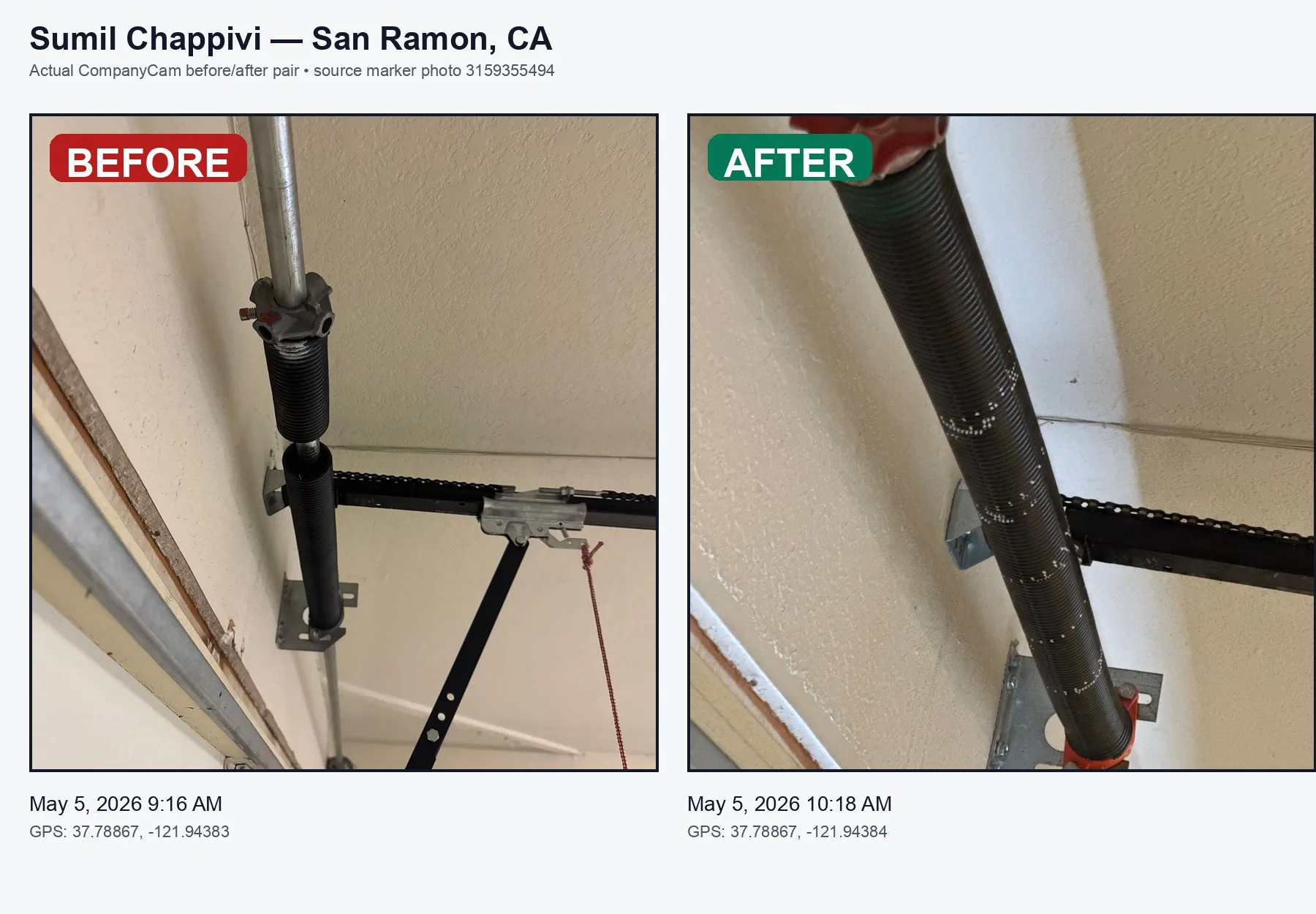 San Ramon garage door spring repair before and after proof