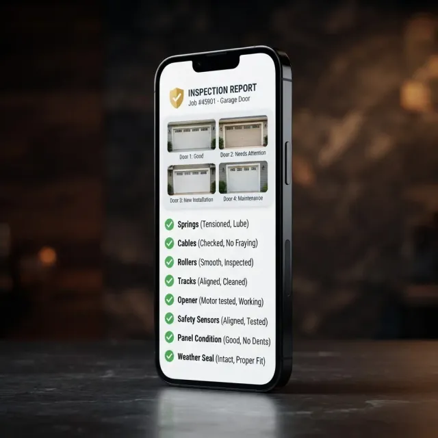 Smartphone showing a Valiant digital inspection report with photos and checkmarks
