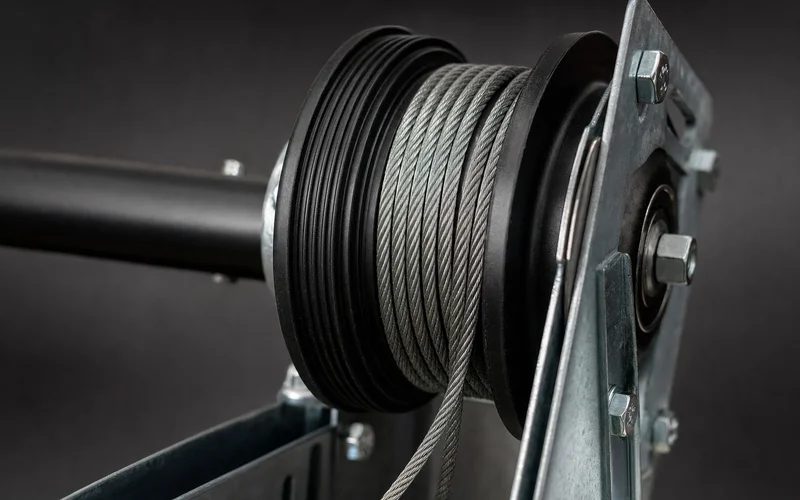Garage door cable and bottom bracket with roller hardware during replacement
