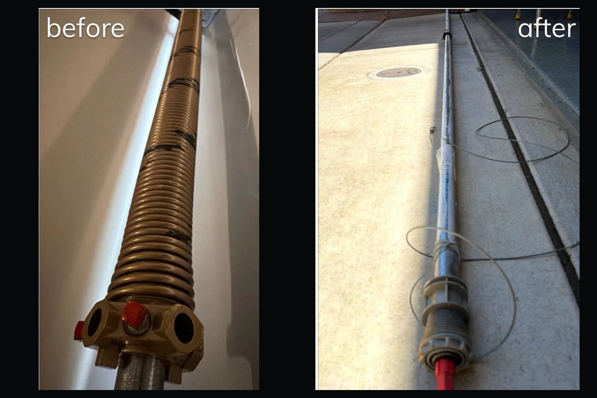 Wayne Dalton TorqueMaster damaged spring and removed enclosed spring components
