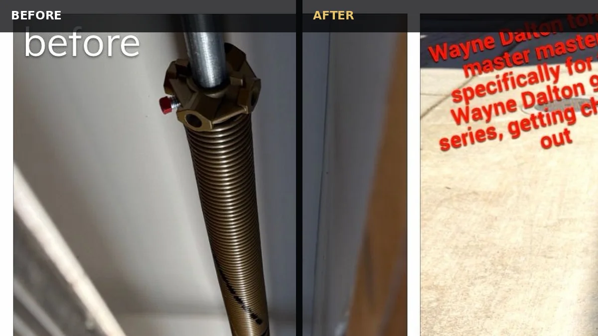 Wayne Dalton TorqueMaster enclosed spring installed before service and removed tube components after disassembly